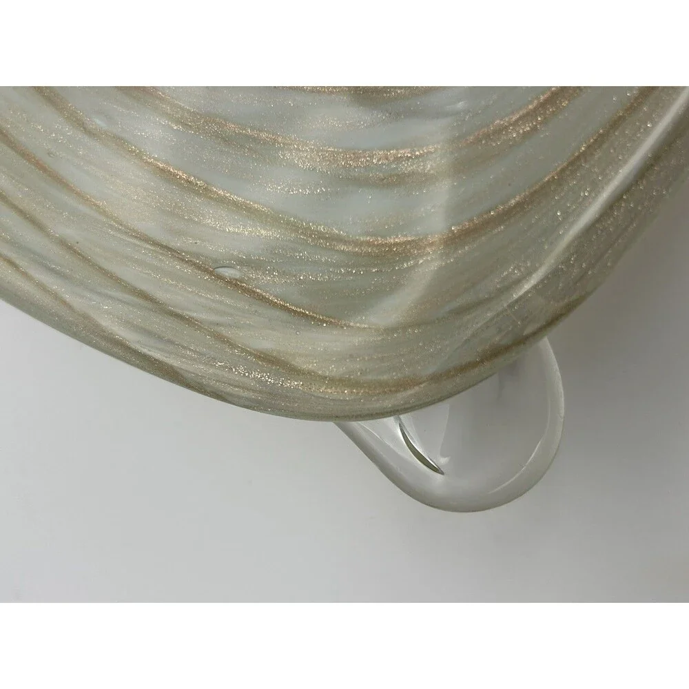 Murano Spiral Flat Bowl Hand Blown Glass Gold & Red Zebrati Fratelli  (No mark)